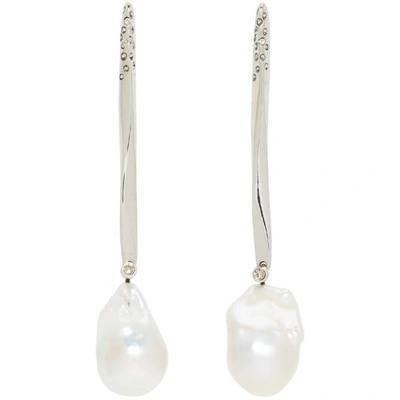 Shop Alexander Mcqueen Silver Stick Pearl Earrings In 1499 Pearl