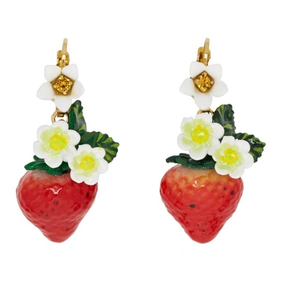 Shop Dolce & Gabbana Dolce And Gabbana Multicolor Strawberry Drop Earrings In Zoo00 Gold