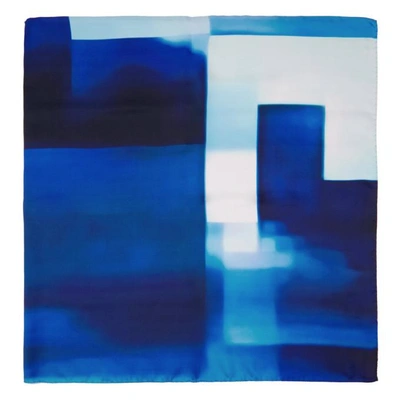 Shop A_plan_application A-plan-application Blue Peter Saville Edition Silk Blue Blue Glitch Scarf In Whitemulti