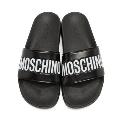 Shop Moschino Black Logo Pool Slides In 000 Black