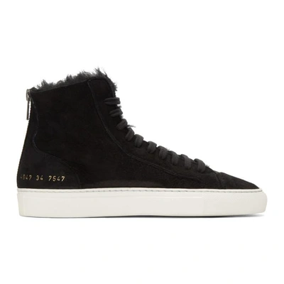 Shop Common Projects Woman By  Ssense Exclusive Black Shearling Tournament High-top Sneakers In 7547 Black