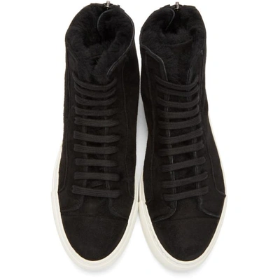 Shop Common Projects Woman By  Ssense Exclusive Black Shearling Tournament High-top Sneakers In 7547 Black