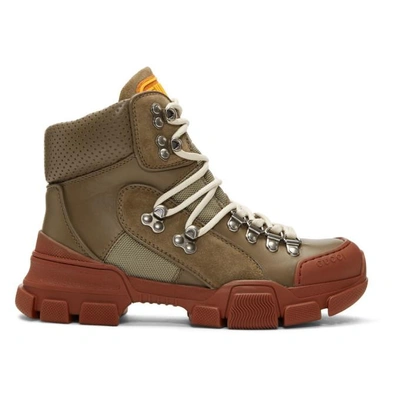 Shop Gucci Khaki And Red Flashtrek Boots In 2364 Ardesi