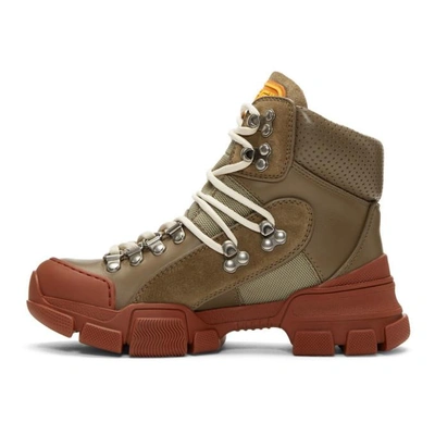 Shop Gucci Khaki And Red Flashtrek Boots In 2364 Ardesi