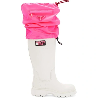 Shop Prada White & Pink Covered Tall Boots