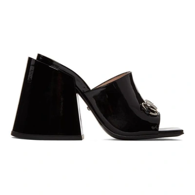 Shop Gucci Black Patent Lexi Horsebit Sandals In 1000 Nero