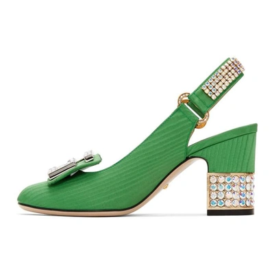 Shop Gucci Green Moire Madelyn Slingback Heels In 3727 Green