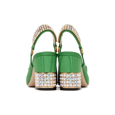 Shop Gucci Green Moire Madelyn Slingback Heels In 3727 Green