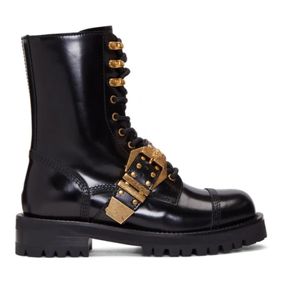 Shop Versace Black Tribute Combat Boots In K41t Black