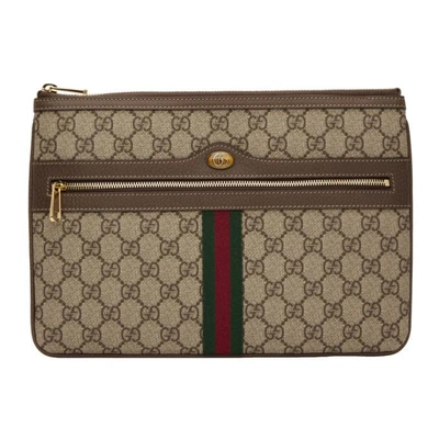 Shop Gucci Brown Gg Supreme Ophidia Pouch In 8745 Brown