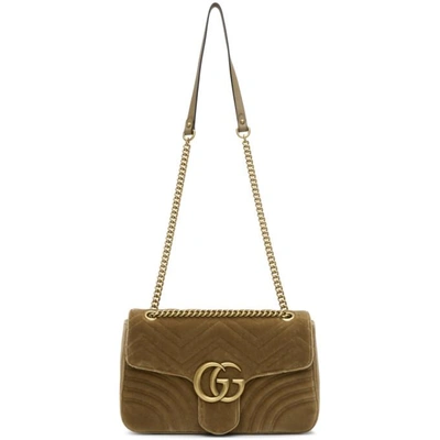 Shop Gucci Taupe Medium Velvet Gg Marmont 2.0 Bag In 2807 Taupe