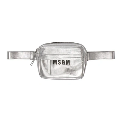 Shop Msgm Silver Logo Belt Pouch In 080 Silver