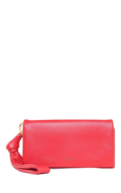 Shop Tory Burch Beau Wristlet Nappa Leather Clutch In Rosso