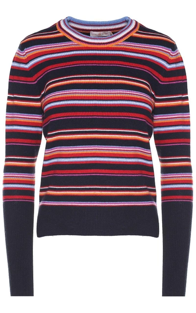 Shop Tory Burch Kit Multi-striped Wool And Cashmere-blend Sweater In Blu