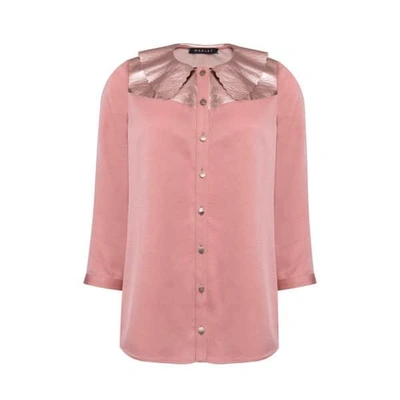 Shop Manley Mia Silk Shirt With Metallic Leather Collar Pink