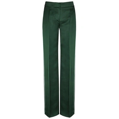 Shop Peter Pilotto Dark Green Wide-leg Satin Trousers