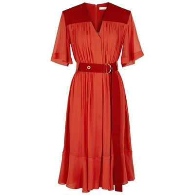 Shop Chloé Red Pleated Chiffon Dress In Pink