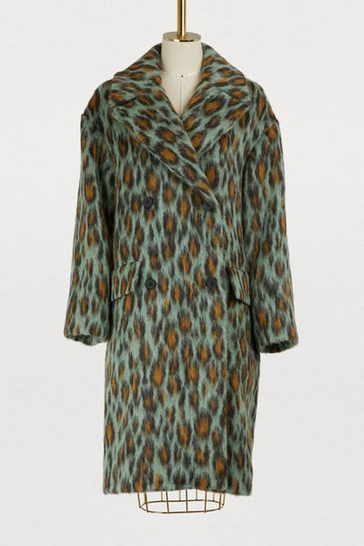 Shop Kenzo Mohair Leopard Coat In Mint