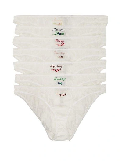 Stella Mccartney Knickers Of The Week Set Of Seven Embroidered Cotton-blend  Briefs In Ivory | ModeSens