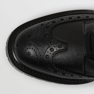 Shop Burberry Brogue Detail Grainy Leather Derby Shoes In Black