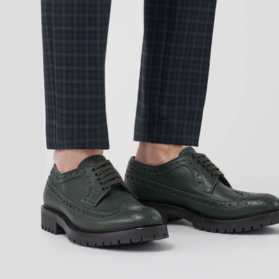 Långiver tempo Udtale Burberry Brogue Detail Grainy Leather Derby Shoes In Deep Viridian Green |  ModeSens