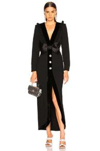 Shop Alessandra Rich Crystal Detail Crepe Wool Dress In Black