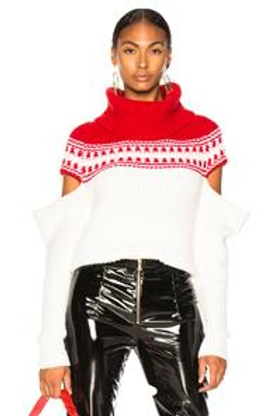 Shop Monse Slashed Sleeve Fairisle Sweater In Red,white