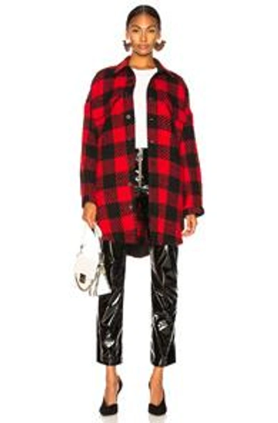 Shop Monse Oversized Shirt Coat In Red,plaid