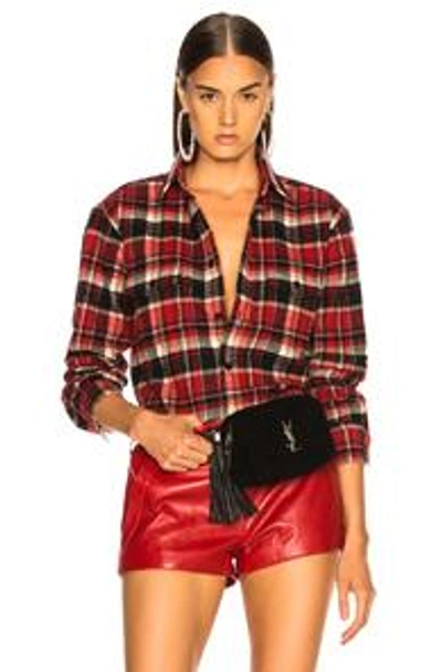Shop Saint Laurent Boxy Flannel Shirt In Red & Black Check