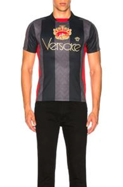 Shop Versace Football Jersey In Black,gray,red,stripes