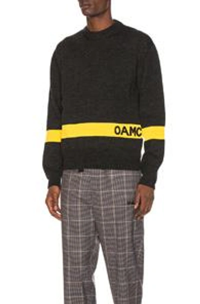 Shop Oamc Gi Sweater In Dark Heather Grey In Dark Heather Grey & Yellow