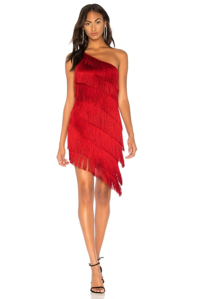 Shop Norma Kamali Fringe One Shoulder Dress In Red.