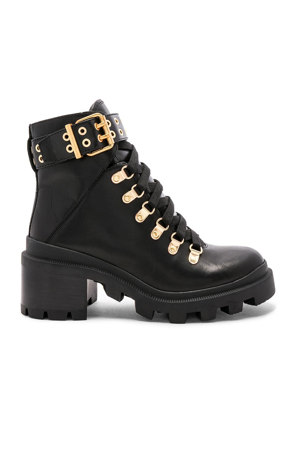 Alice And Olivia Havis Leather Chunky Combat Boots In Black | ModeSens