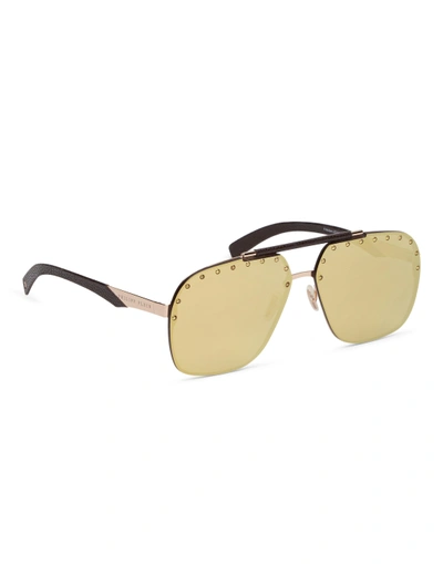 Shop Philipp Plein Sunglasses Freedom Studded In Gold/gold/mirror/no Glv