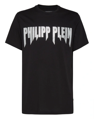 Shop Philipp Plein T-shirt Platinum Cut Round Neck Rock Pp In Black/silver
