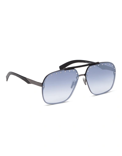 Shop Philipp Plein Sunglasses Freedom Studded In Bl Nk/nk/mirror/no Glv