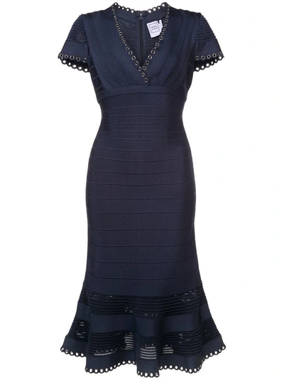 Shop Herve Leger Hervé Léger Peplum Style Dress - Blue