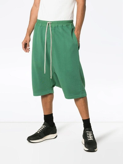 Shop Rick Owens Drkshdw Green Drop-crotch Cropped Cotton Shorts - 65 Institution Green