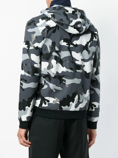 Shop Valentino Camouflage Print Zipped Hoodie In Grey