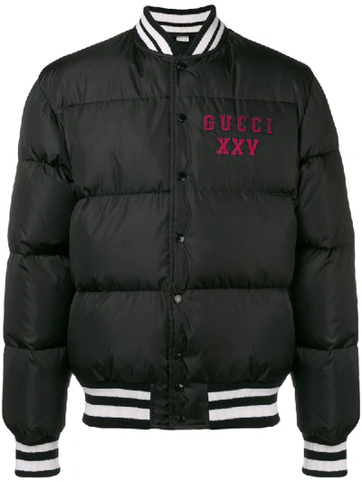Shop Gucci Embroidered Padded Bomber Jacket  In Black