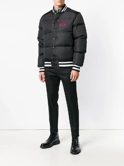Shop Gucci Embroidered Padded Bomber Jacket  In Black