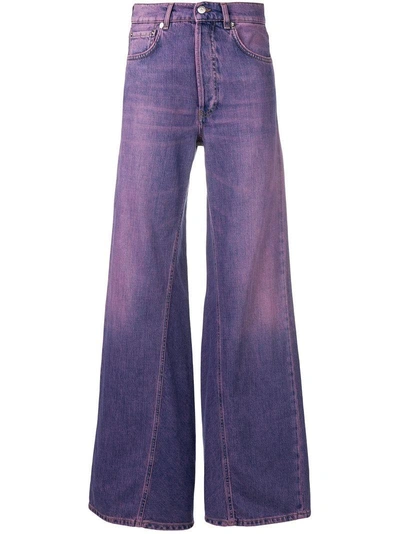 Shop Ganni Two-tone Wide Leg Jeans - Purple