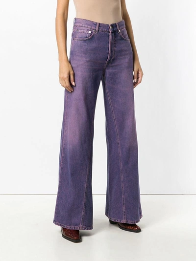 Shop Ganni Two-tone Wide Leg Jeans - Purple
