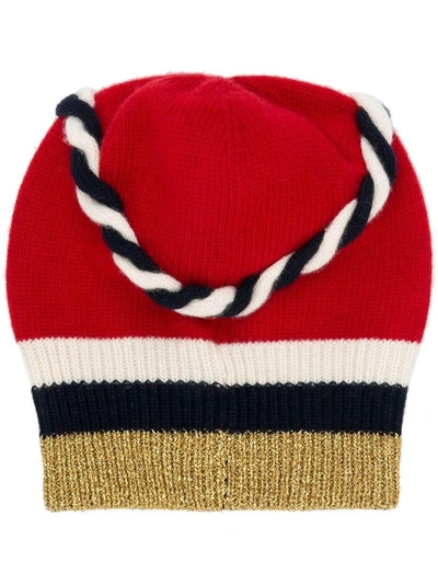 Shop Gucci Lurex Web Beanie In Red