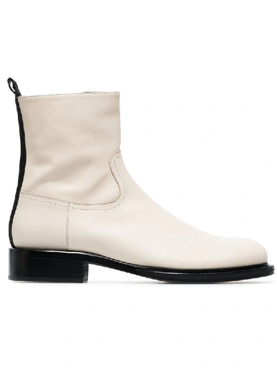 Shop Ann Demeulemeester Side Zip Fastening Leather Ankle Boots - White
