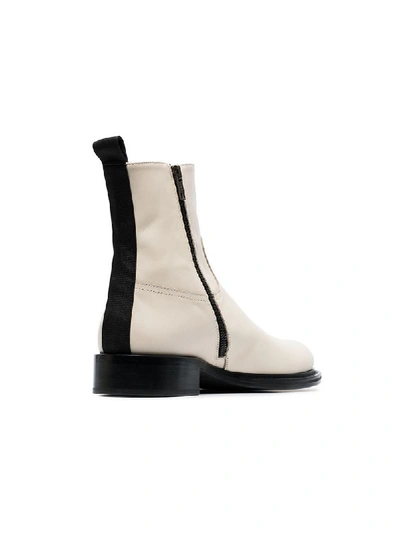 Shop Ann Demeulemeester Side Zip Fastening Leather Ankle Boots - White