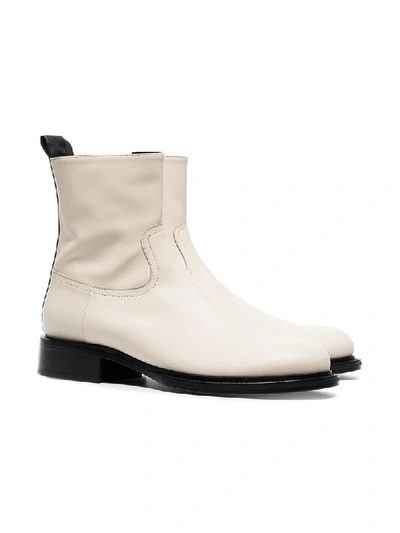 Shop Ann Demeulemeester Side Zip Fastening Leather Ankle Boots - White