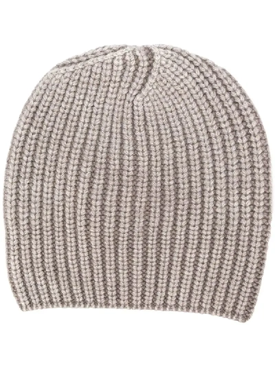 Shop Iris Von Arnim Ribbed Knit Beanie Hat - Neutrals