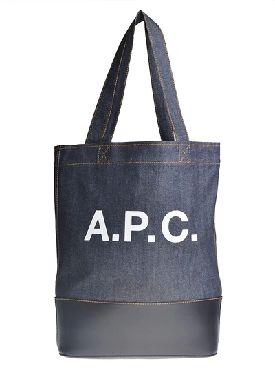 Shop Apc A.p.c. Printed Logo Shopper Bag In Dark Navy