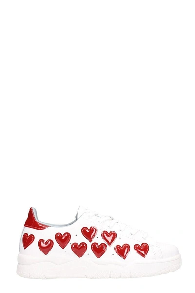 Shop Chiara Ferragni Hearts White Leather Sneakers